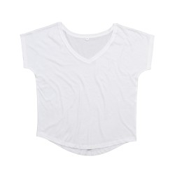 Damski luźny t-shirt z dekoltem w serek